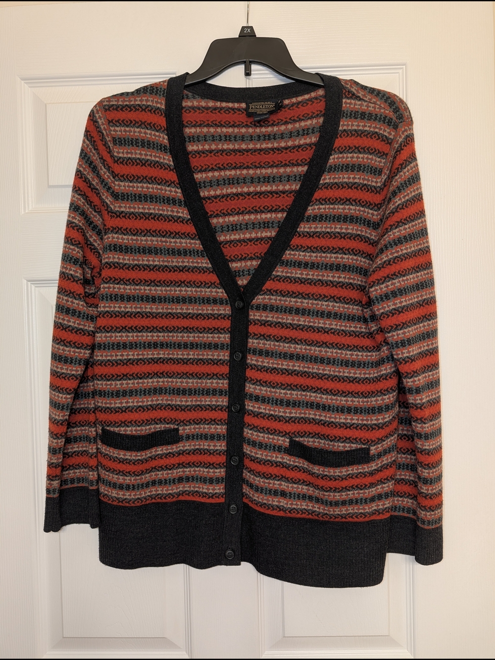 Pendleton Women's Rust & Charcoal Striped Pattern Button Cardigan